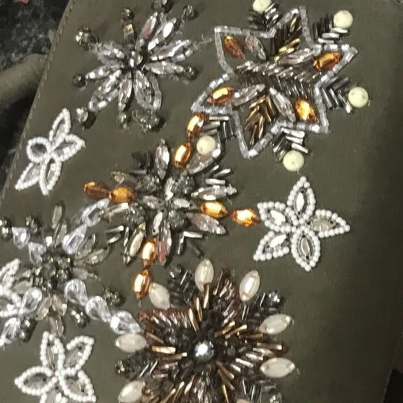 Rebecca Minkoff Stargazing Beaded Suede Box Bag Olive Rhinestone Crossbody NWT - Picture 7 of 8